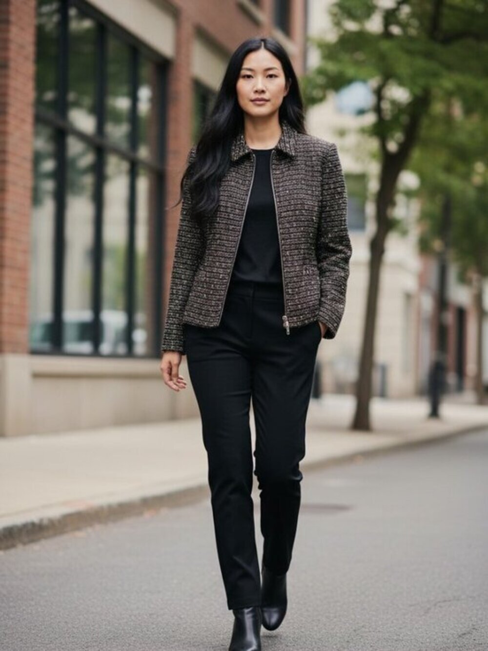 Sag Harbor Black Tweed Jacket with Multicolor Flecks and Zip